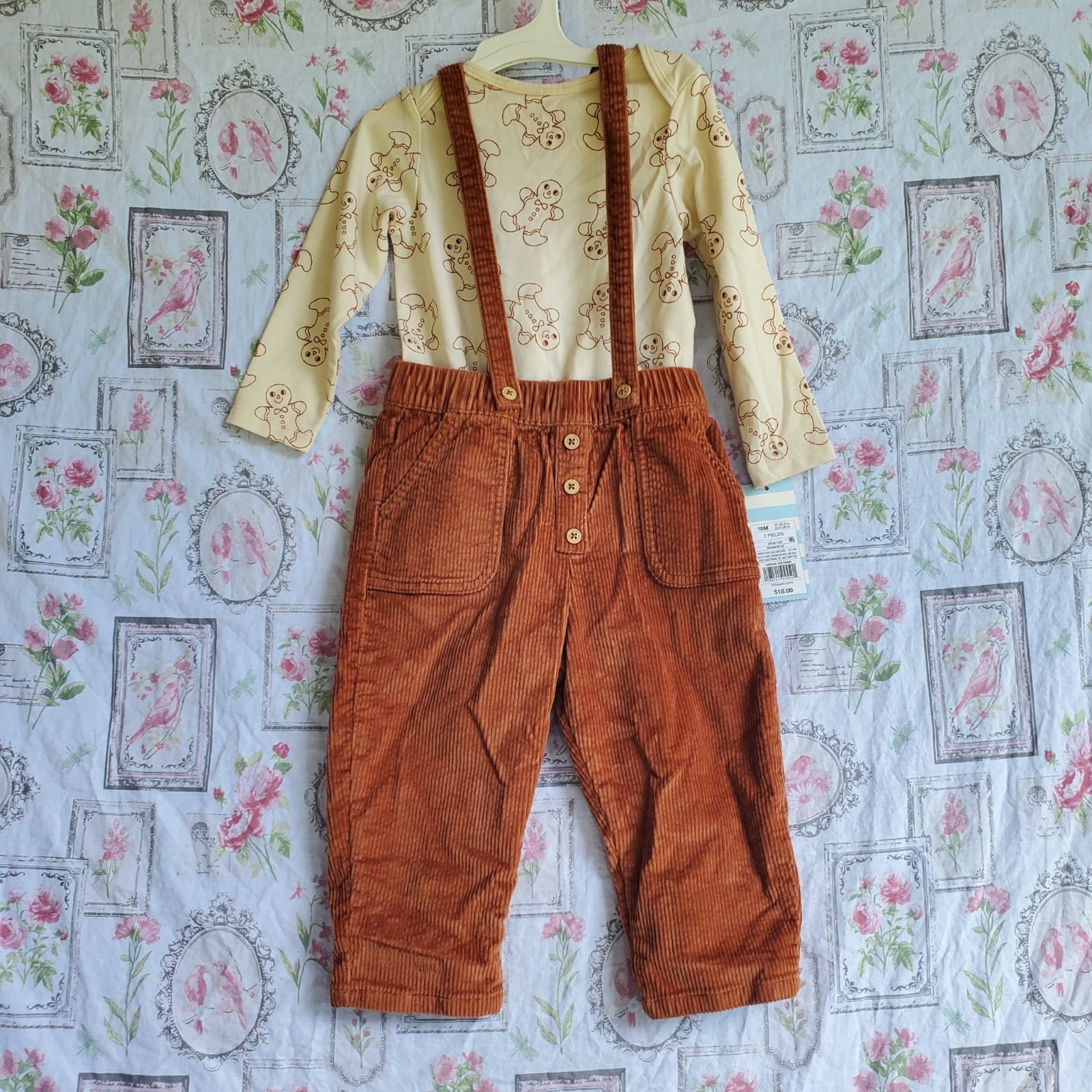 Cat & Jack Baby Gingerbread Corduroy Overalls Outfit Set Newborn Nwt Size 18m